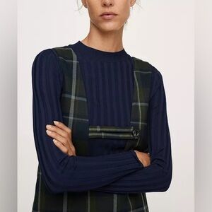 Mango Plaid Mini  Dress - Navy and Green